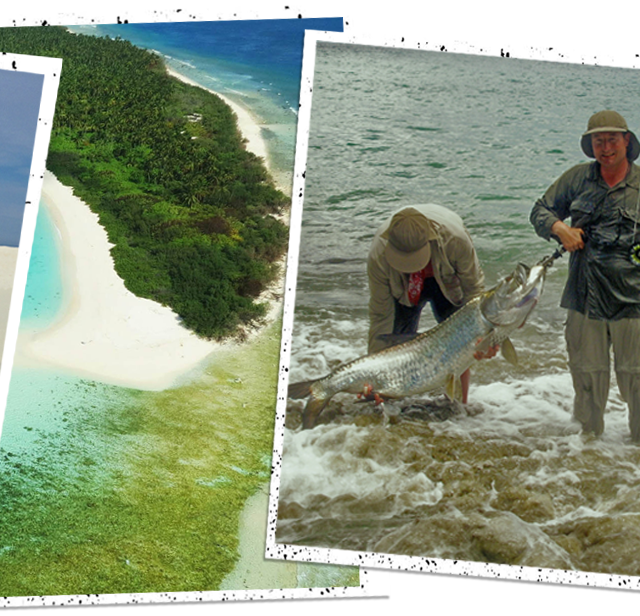 Fliegenfischer mit großem Fisch am Strand